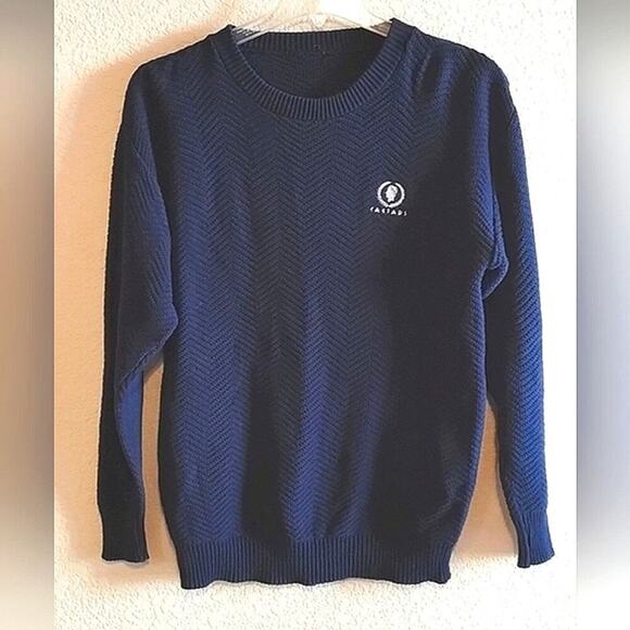 Caesars Palace Casino Vintage Old Money Preppy Navy Blue Textured Knit Sweater * - Picture 2 of 10